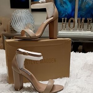 New Steve Madden Carrson Beige Leather Ankle Strap Heels 8.5